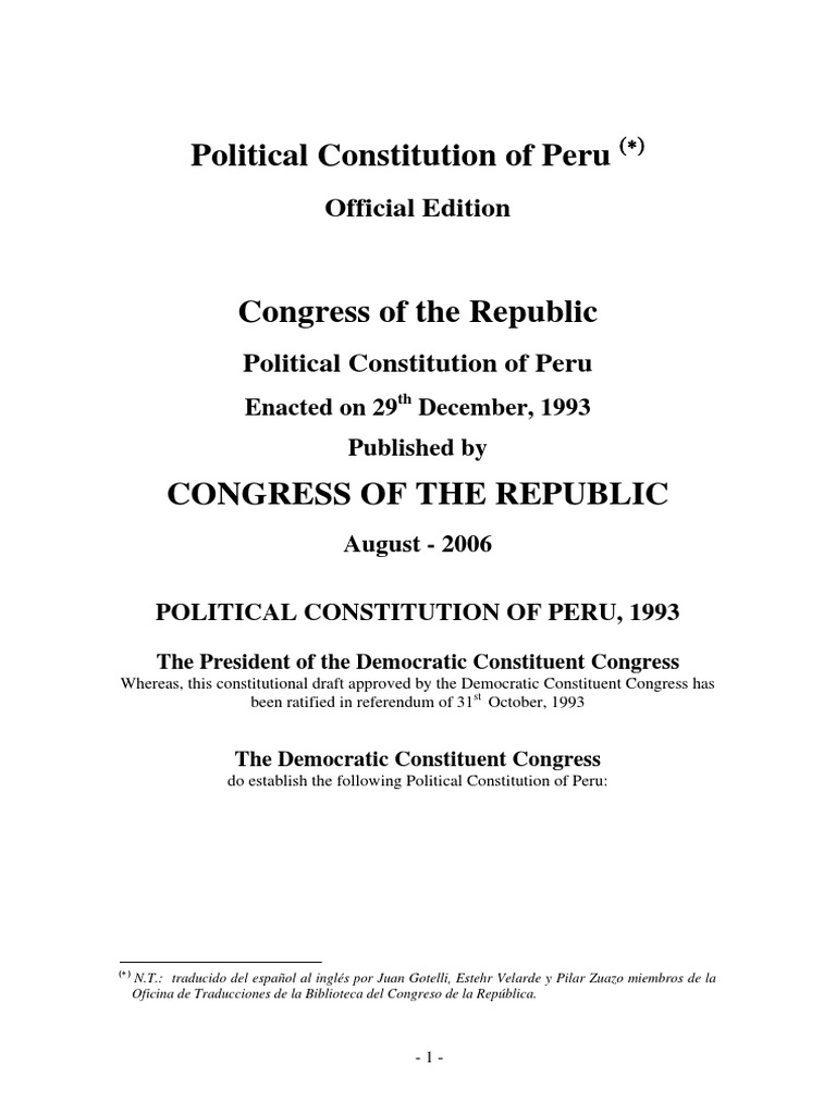 Peruvian Constitution Taxes United States Congress