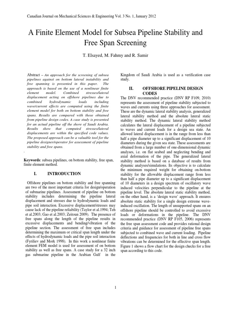 Subsea Pipeline Stability Analysis Model | PDF | Finite Element Method ...
