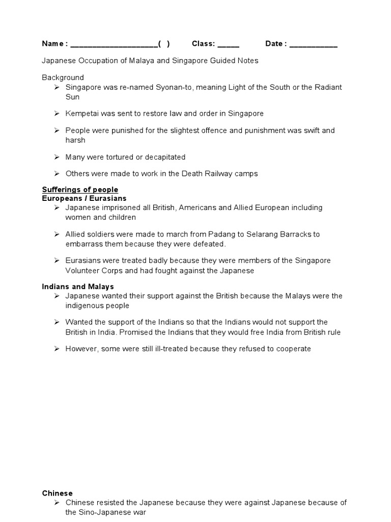 Japanese Occupation Guided Notes | PDF | Japan | Asia