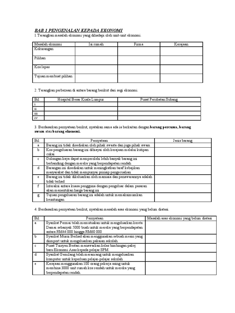 Pengenalan Kepada Ekonomi (Bab 1 Tingkatan 4 Ekonomi Asas)