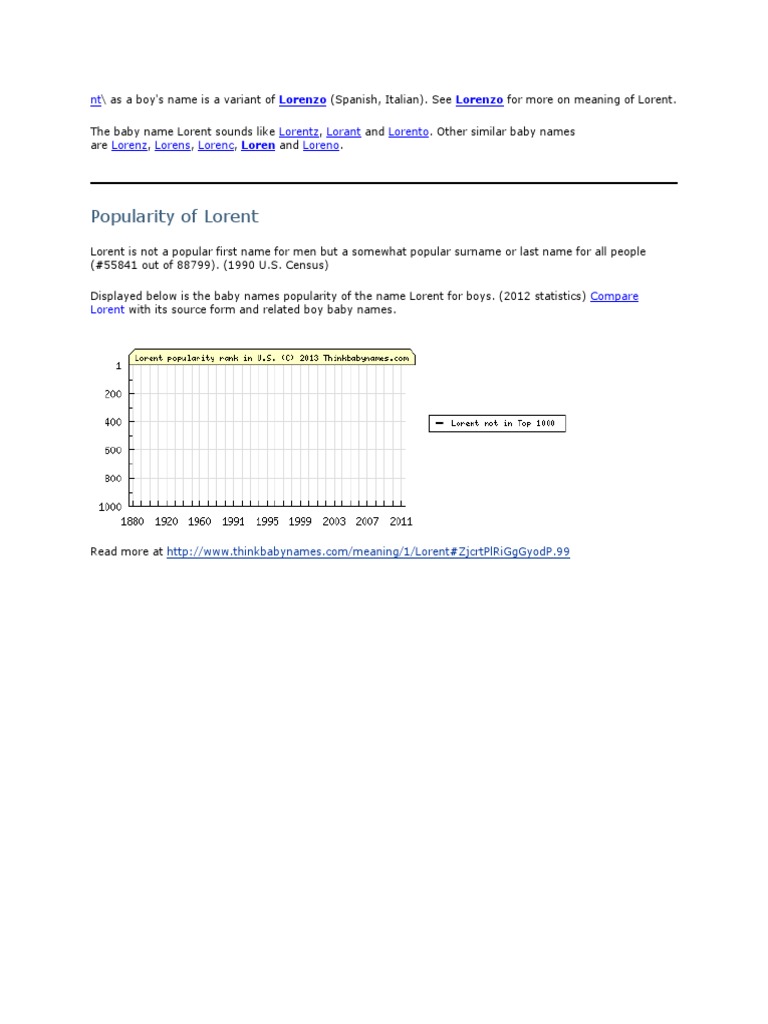 Lorent Name Meaning and Popularity | PDF