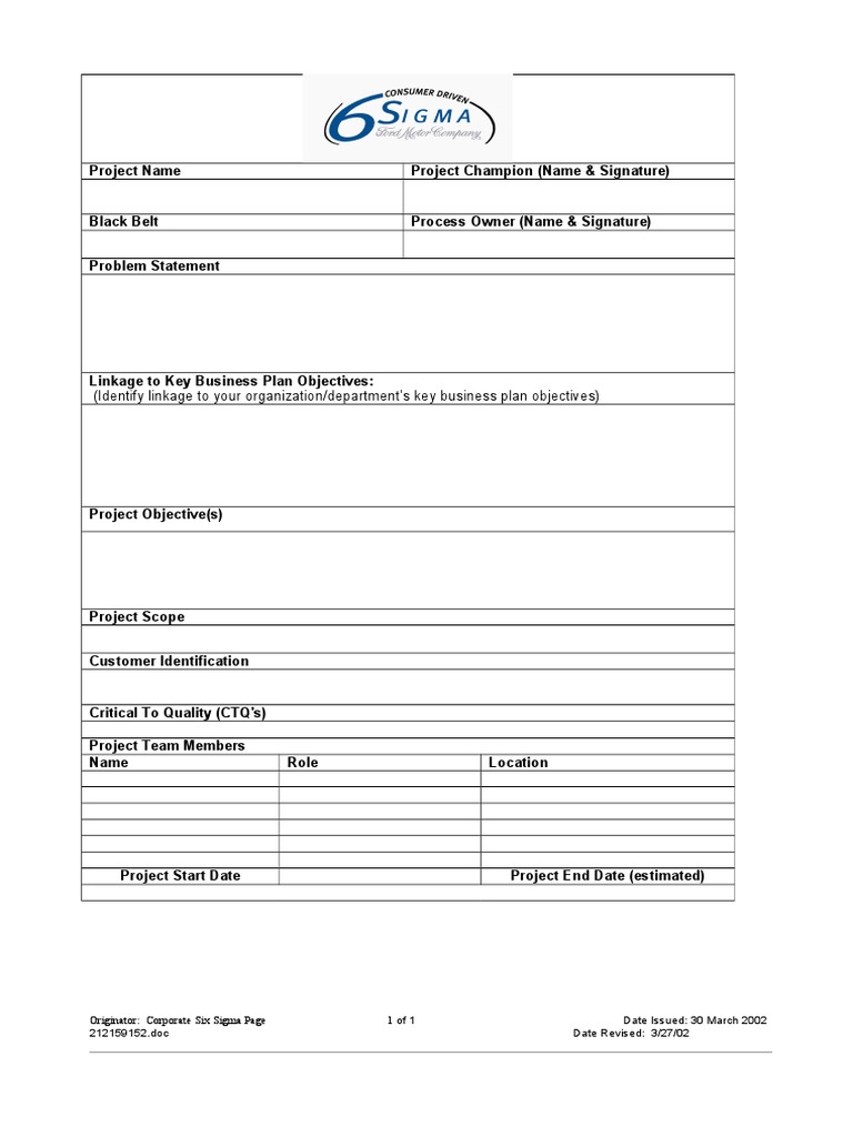 Six Sigma Project Template Guide | PDF