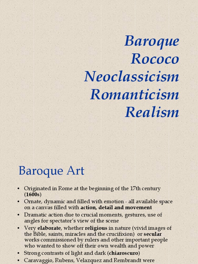 Baroque, Rococo, Neoclassicism, Romanticism, Realism | PDF | Realism ...