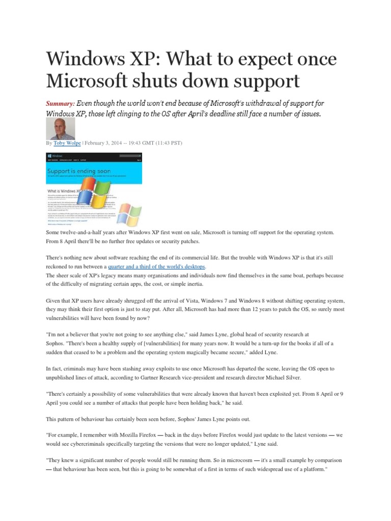 Windows XP - What To Expect Once Microsoft Shuts Down Support | PDF ...