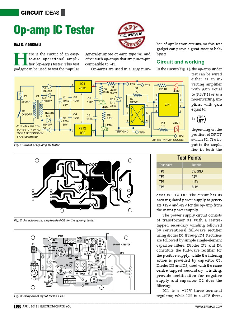 OpAmp IC Tester A Simple Circuit to Test Operational Amplifiers PDF