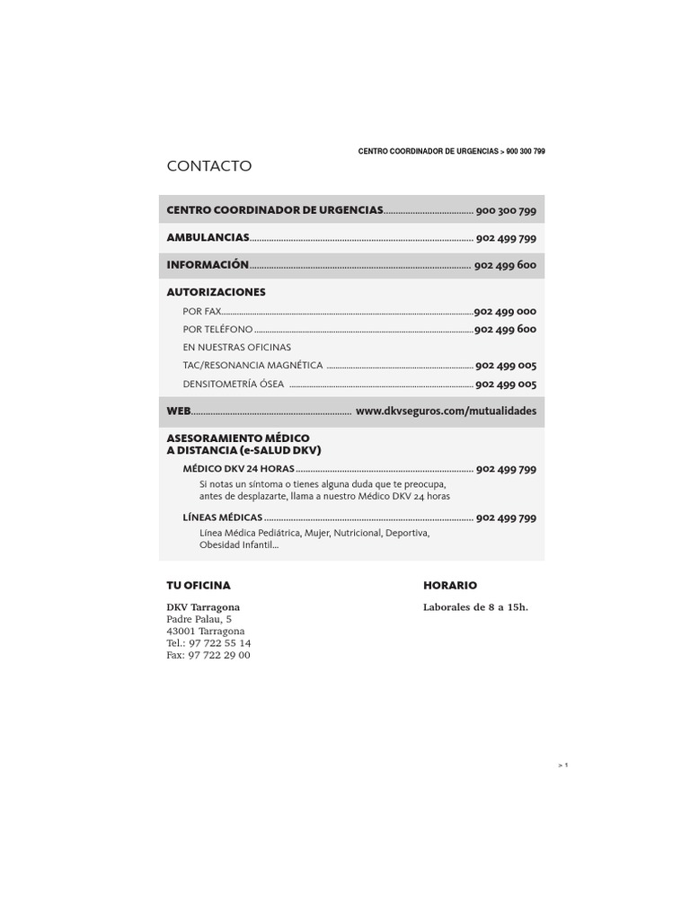Contacto y Urgencias DKV Tarragona | PDF | Tecnología de reproducción  asistida | Especialidades Medicas