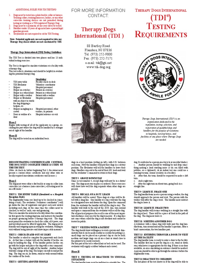 Esting Equirements Therapy Dogs International (Tdi) PDF Dogs Wellness