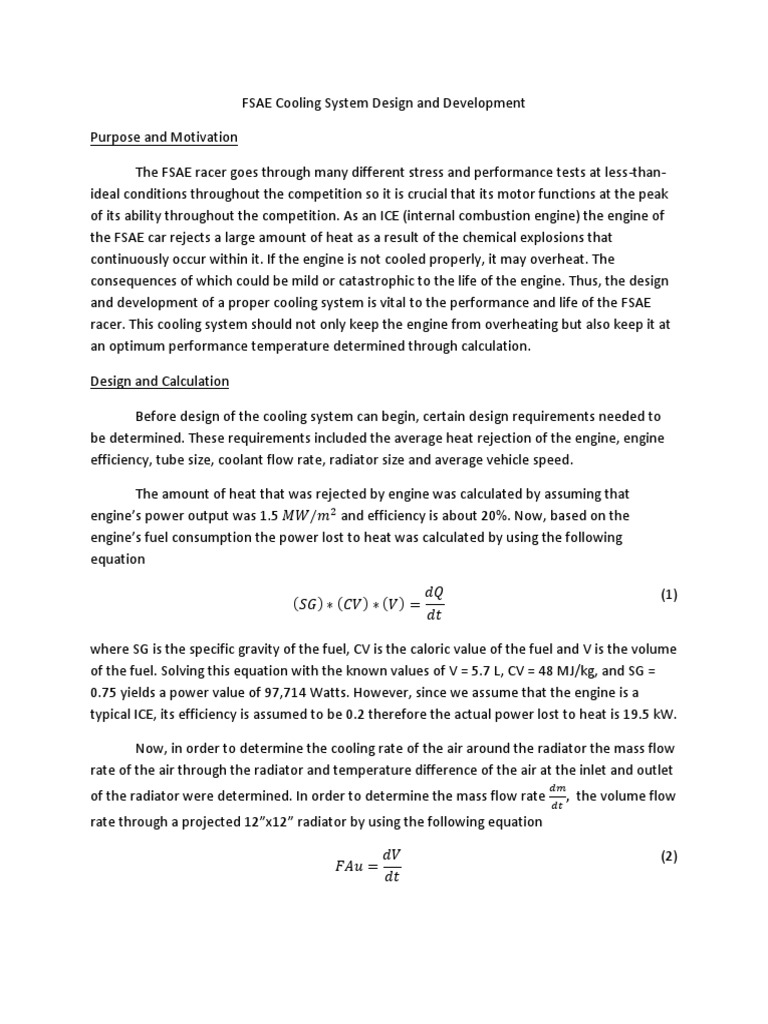 FSAE Race Car Cooling System Design | PDF | Heat Transfer | Internal ...