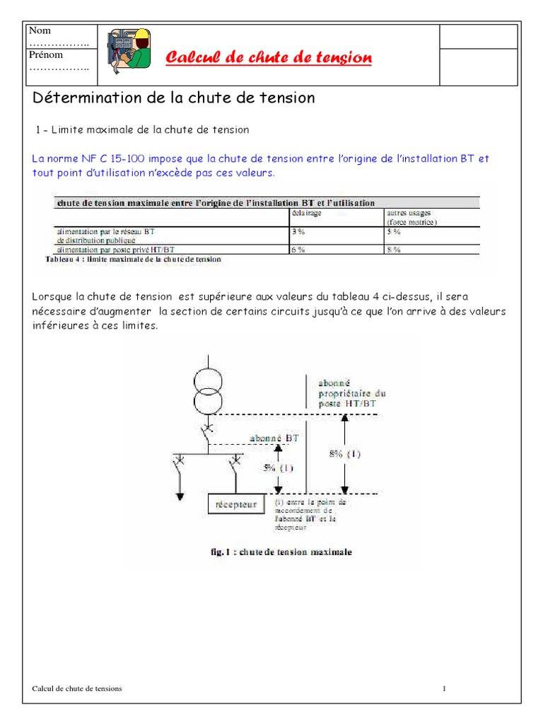 Calcul Chute de Tension  Tension électrique  Puissance (physique)