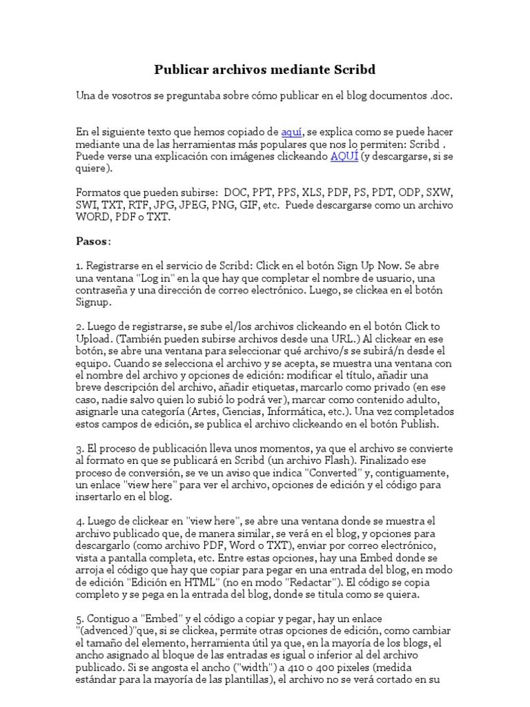 Publicar Archivos Mediante Scribd | PDF | Archivo de computadora | Blog