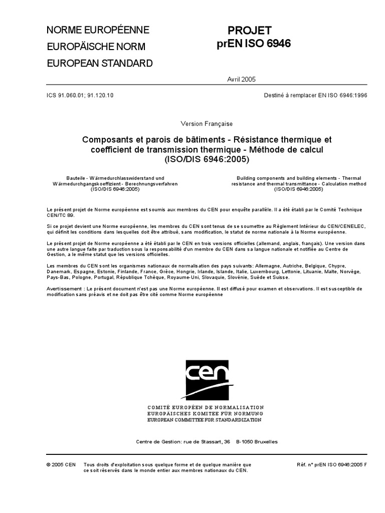 prEN ISO 6946 | PDF | Conductivité thermique | Commission ...