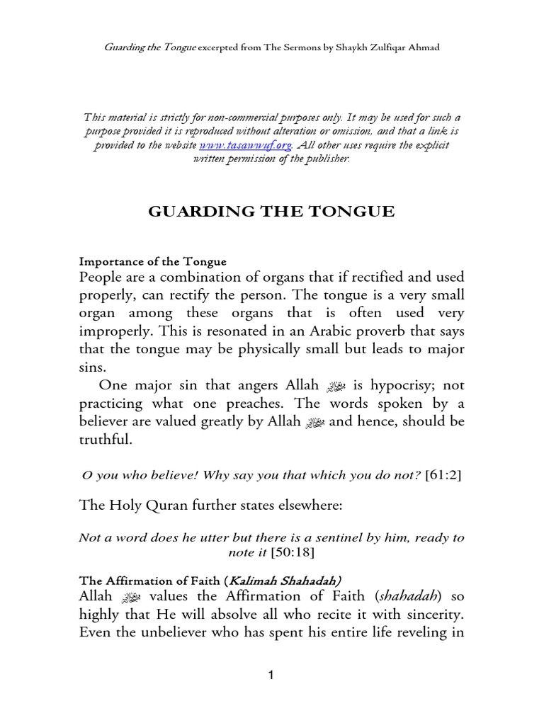 Guarding The Tongue | PDF | Quran | Islam
