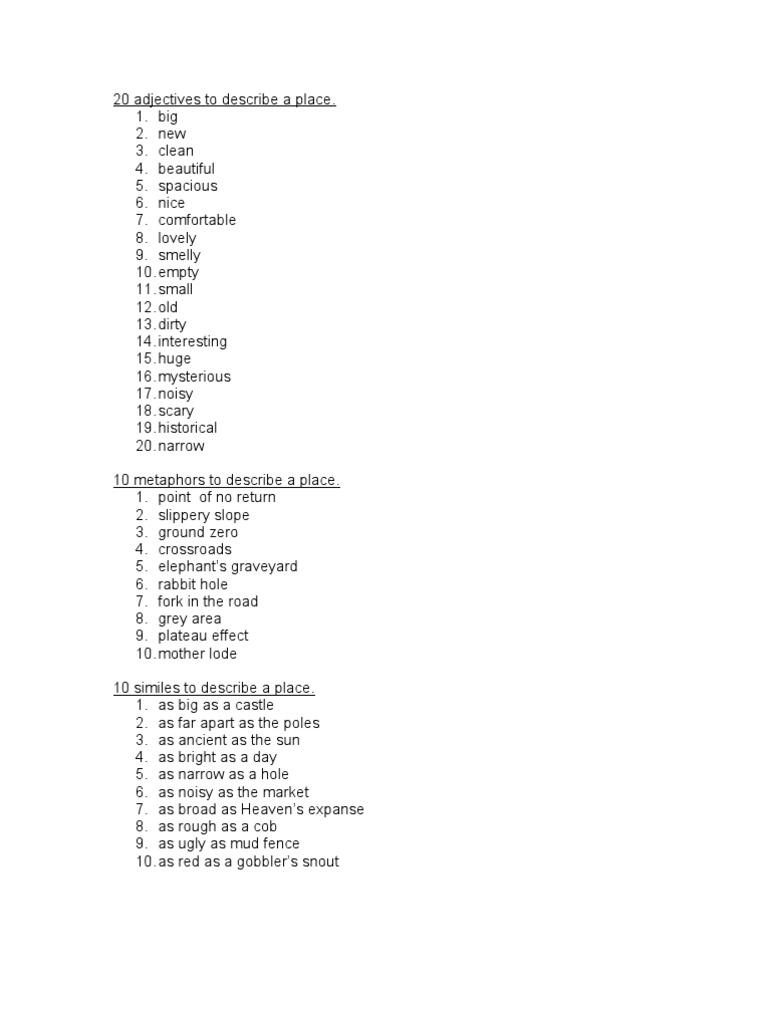 10 Metaphors to Describe a Place