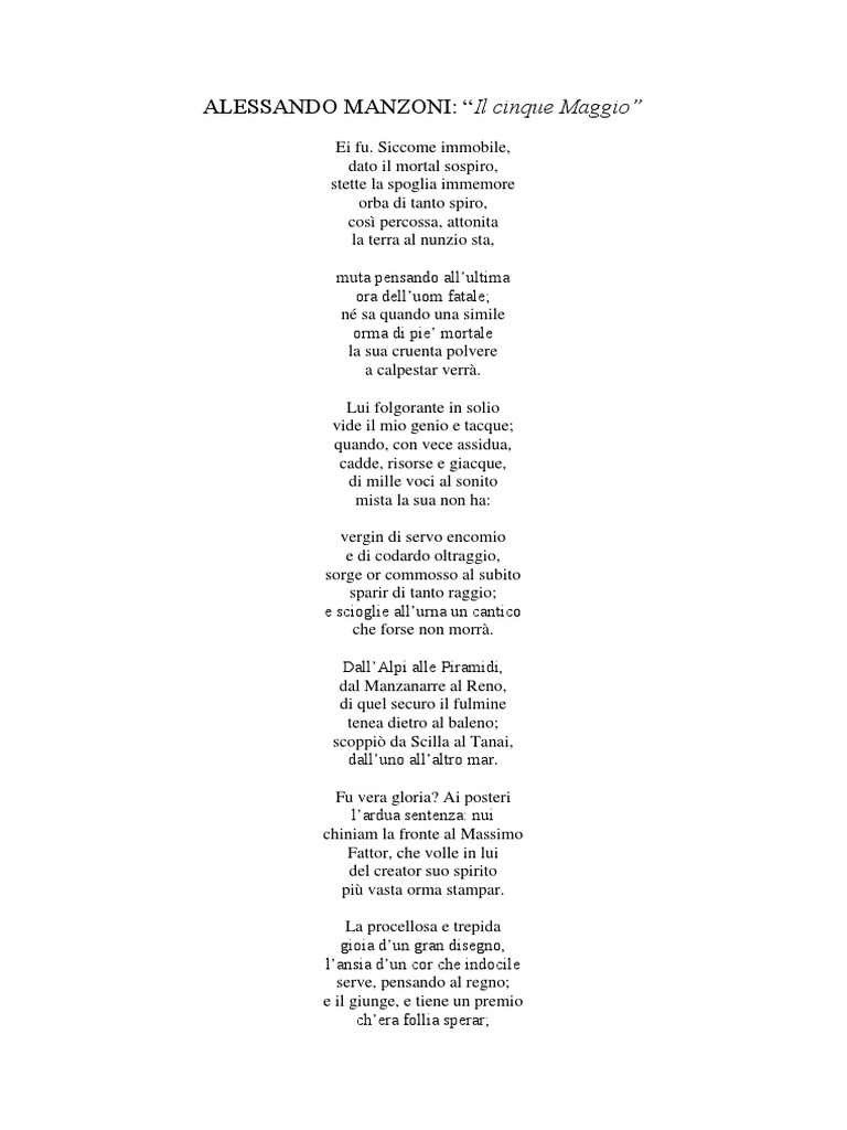 Il Cinque Maggio Di Alessandro Manzoni