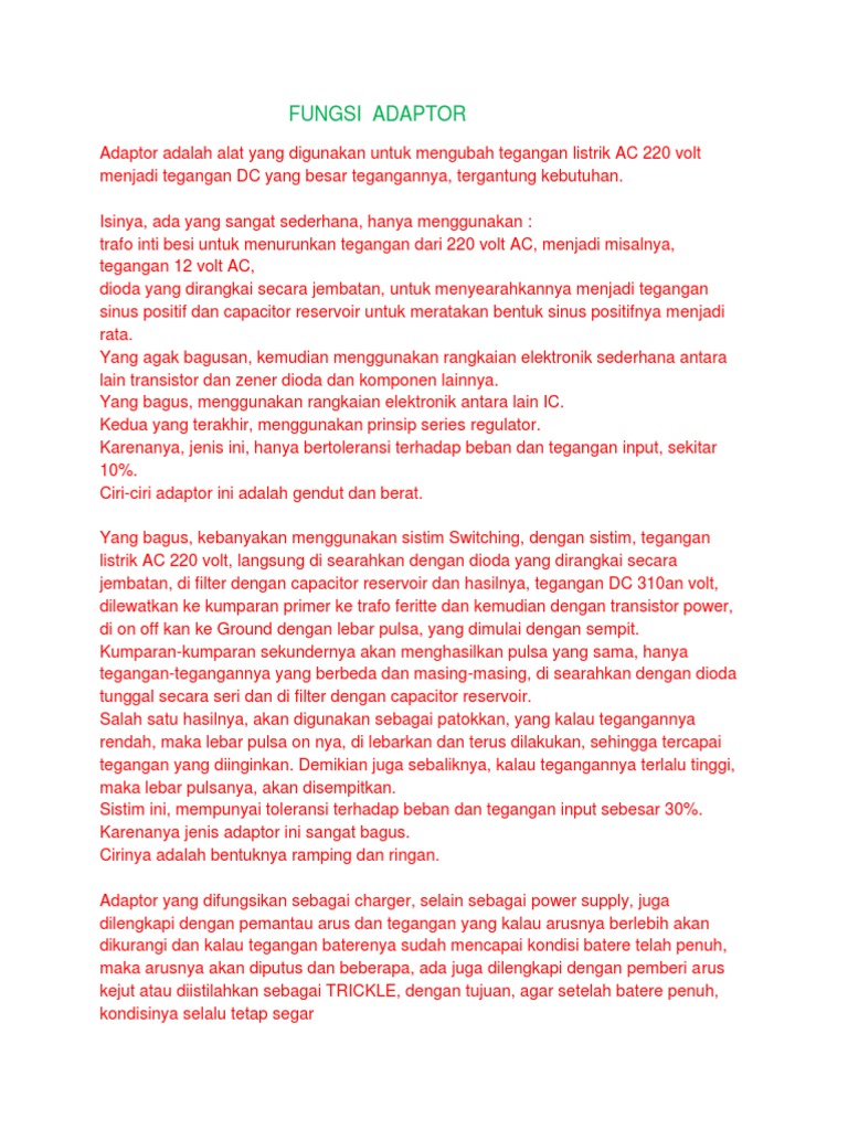 Fungsi dan Jenis Adaptor Listrik | PDF