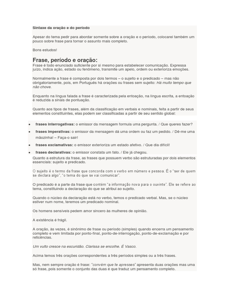 Sintaxe Da Oração e Do Período | PDF