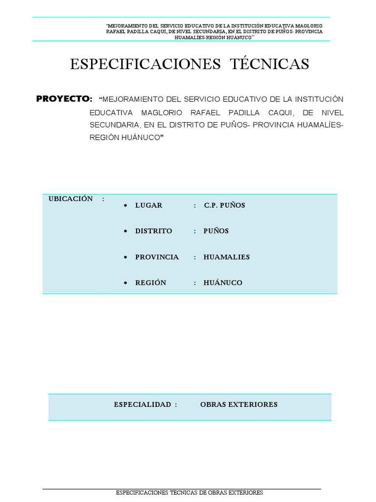 Especificaciones Tecnicas de Obras Exteriores  Hormigón 