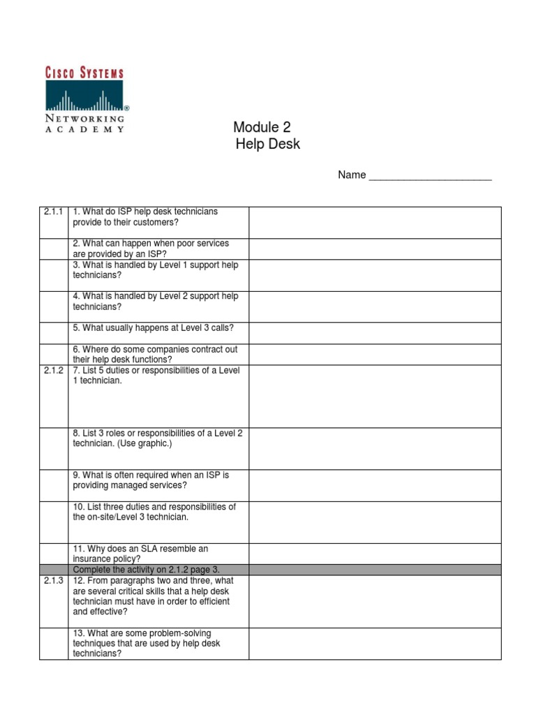 Module 2 Study Guide 1 Help Desk Osi Model