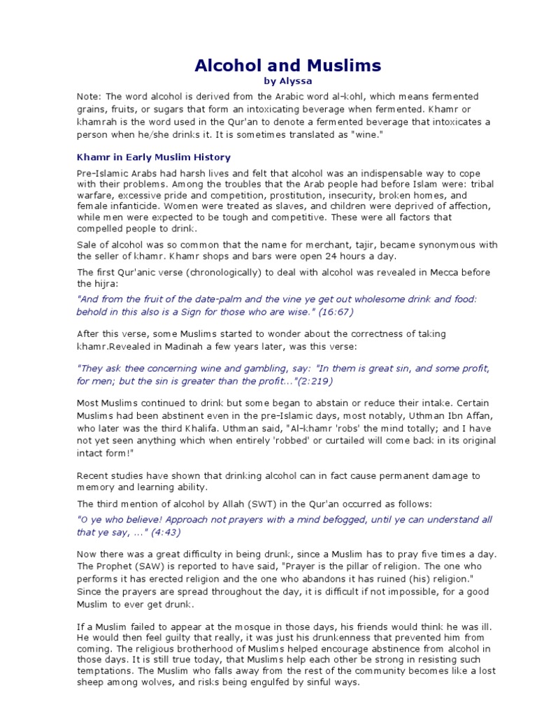 Alcohol and Muslims Alcoholism Alcoholic Drinks