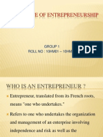 Importance of Entrepreneurship: Group 1 Roll No: 10Hm01 - 10HM12