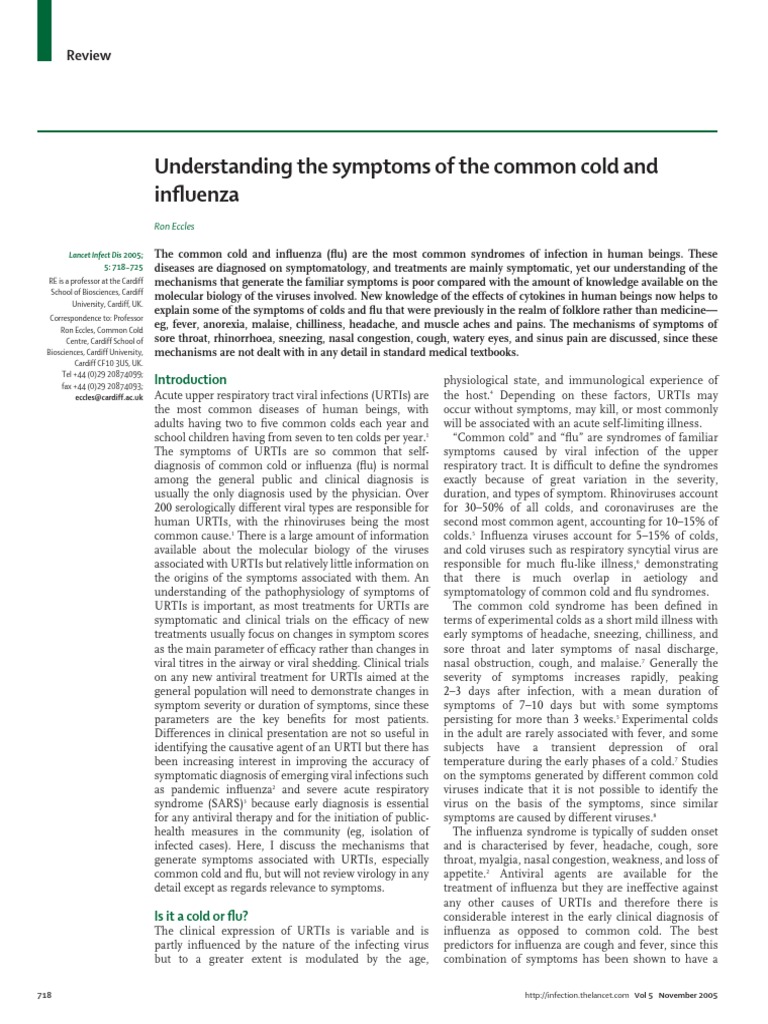 Understanding The Symptoms Of The Common Cold And Influenza Pdf
