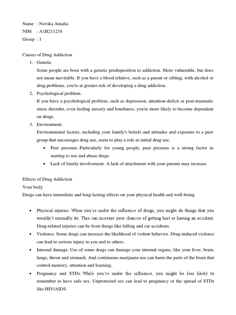 Causes and Effects of Drug Addiction | PDF | Substance Abuse | Mental ...