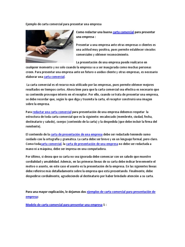 Ejemplo De Carta Comercial Para Presentar Una Empresa Pdf Science Ciencia General