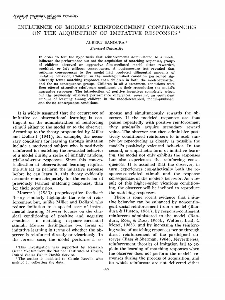 Banduras Study | PDF | Reinforcement | Aggression