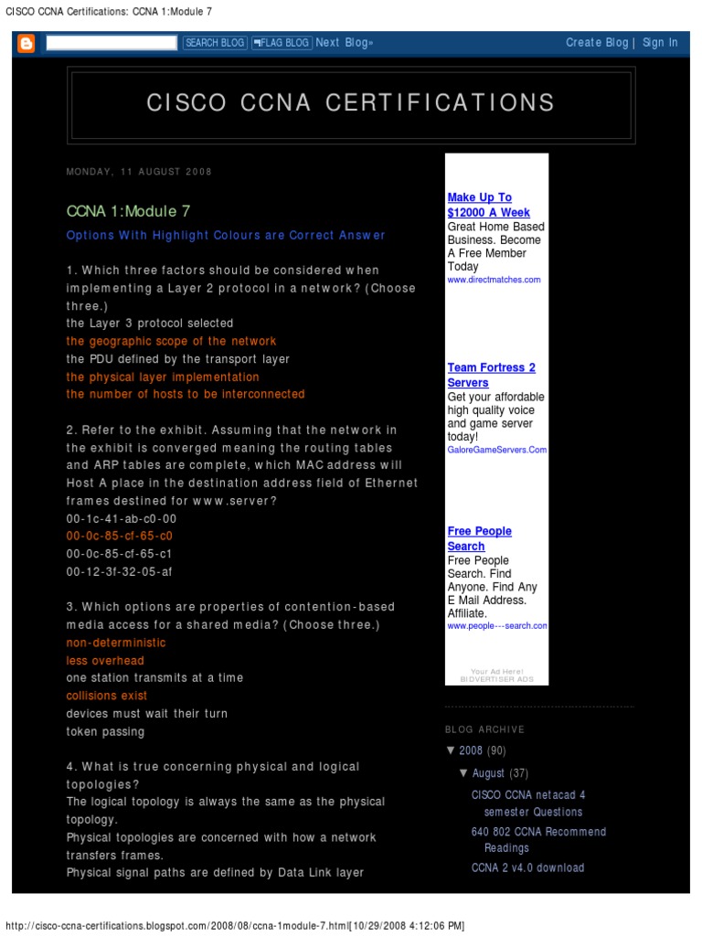 CISCO CCNA Certifications - CCNA 1 - Module 7 | PDF | Science ...