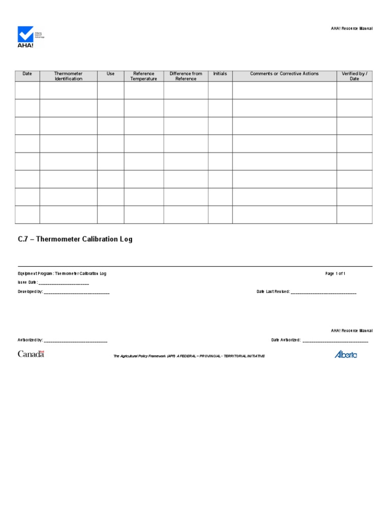 C.7 Thermometer Calibration Log PDF