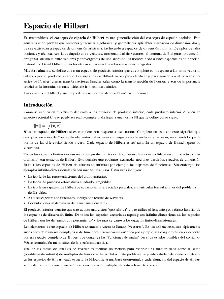 Espacio de Hilbert Espacio de Hilbert Base (Álgebra Lineal)