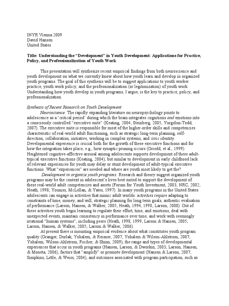 Youth Development Insights | PDF | Youth | Executive Functions