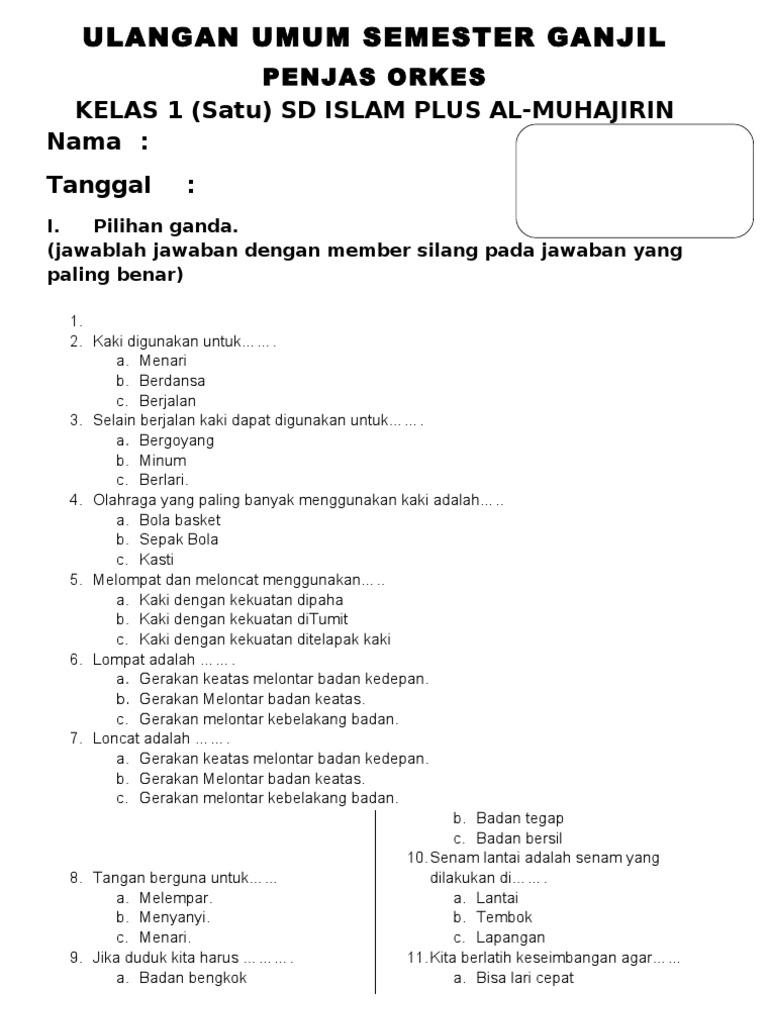 View Soal Penjas Kelas 3 Sd Semester 1 Dan Kunci Jawaban Pics