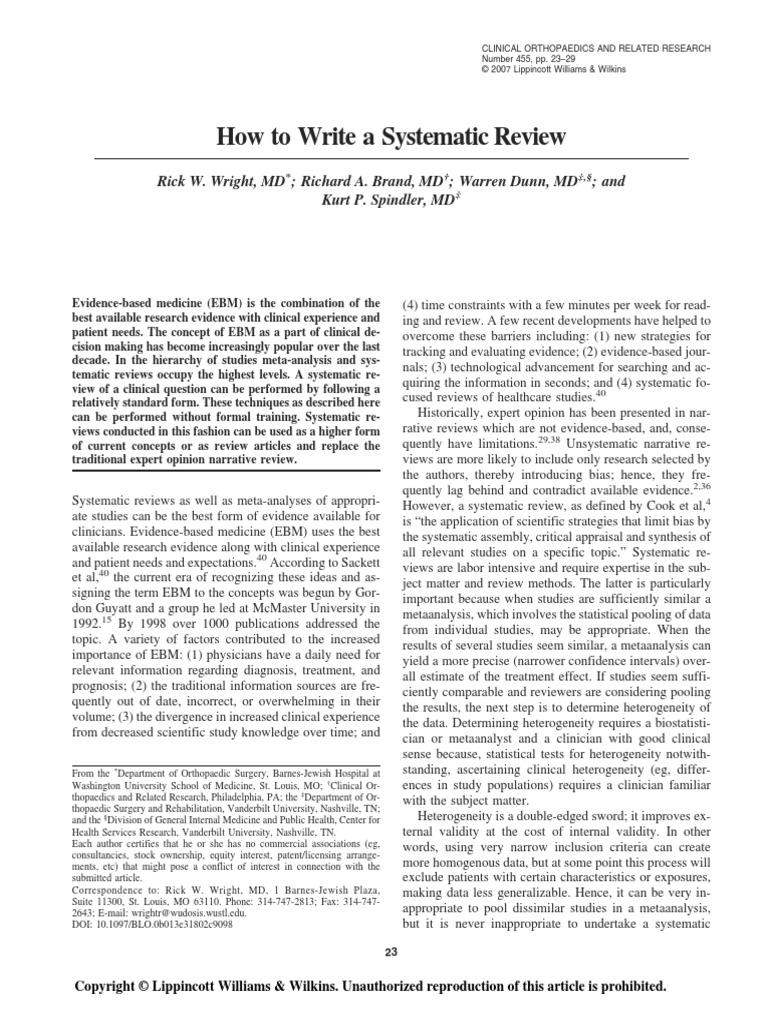 2007 How To Write A Systematic Review PDF Evidence Based Medicine Systematic Review