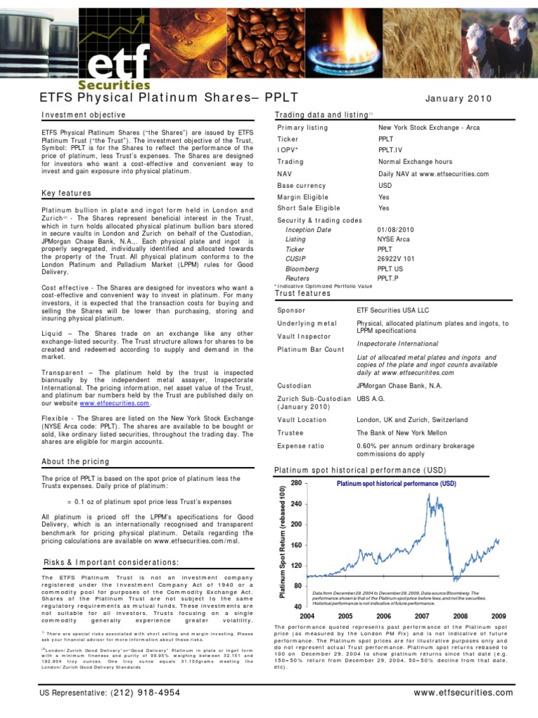 ETFS Fact Sheet Physical Platinum Us Exchange Traded Fund Commodity