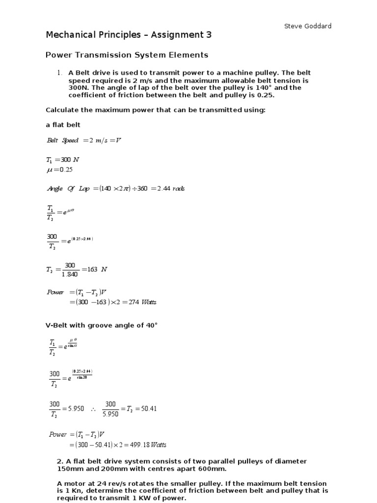 Mechanical Principles in Power Transmission | PDF | Belt (Mechanical ...