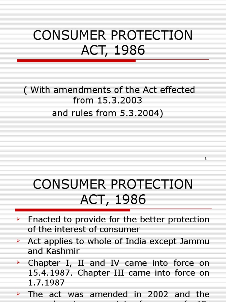 Consumer Protection Act, 1986 Consumer Protection Lawsuit