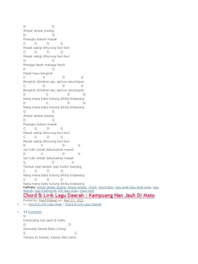 Kunci Lagu Ampar Ampar Pisang Lagu Banjar