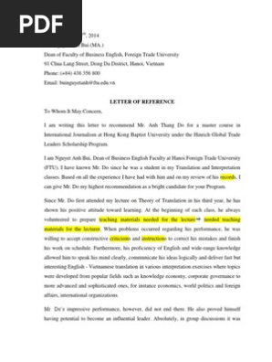 Letter of Reference