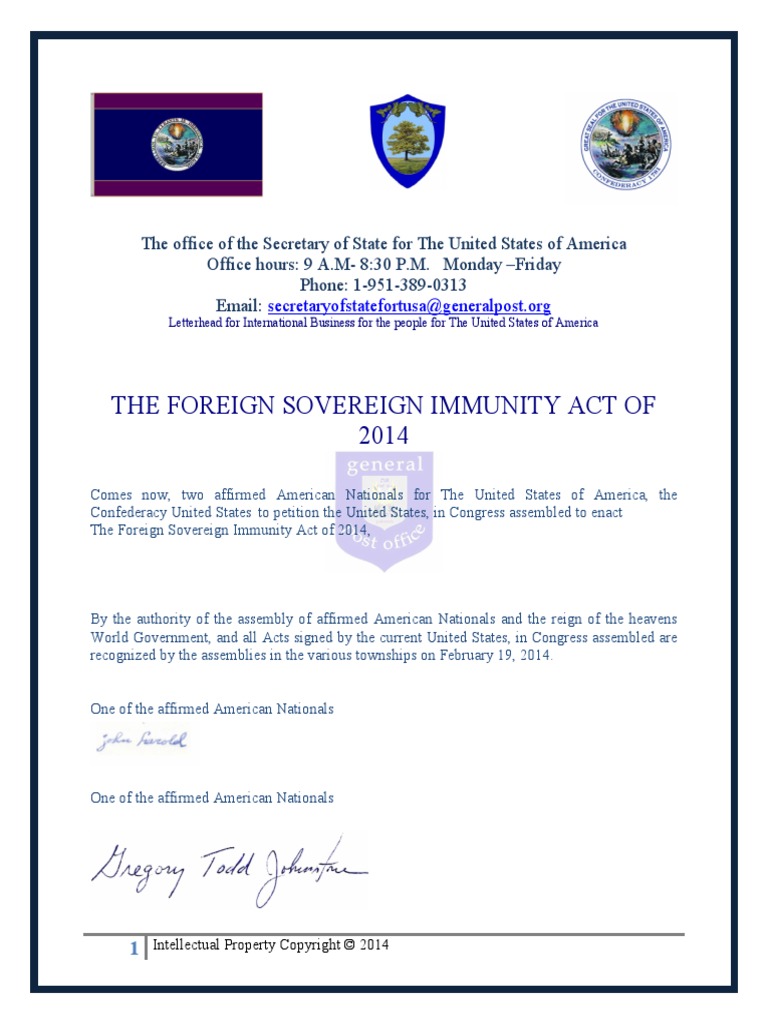 The Foreign Sovereign Immunity Act of 2014 | PDF | Trust Law | Federal ...