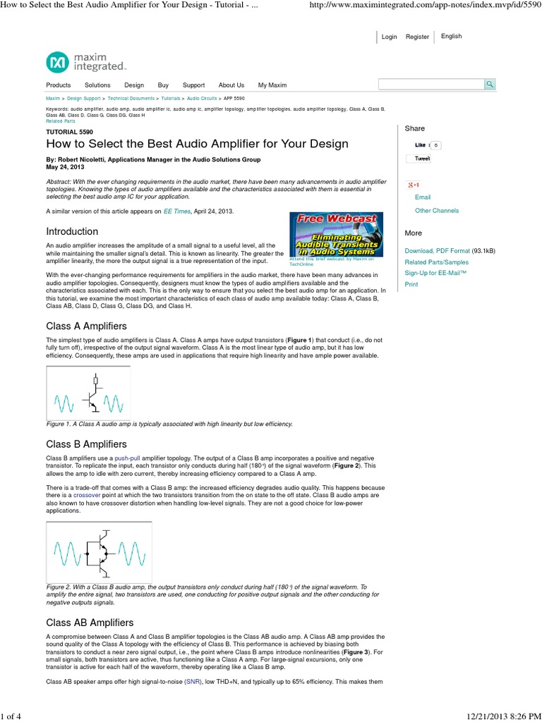 How To Select The Best Audio Amplifier For Your Design - Tutorial ...