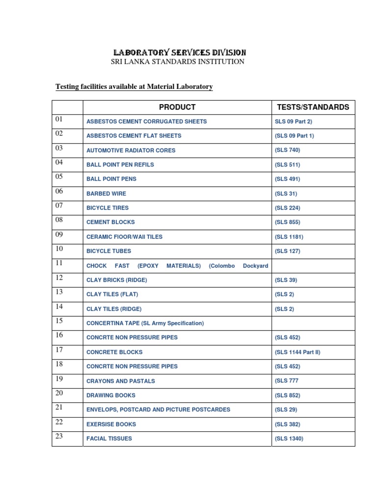 SLS Standards for Materials Testing | PDF | Concrete | Pipe (Fluid ...