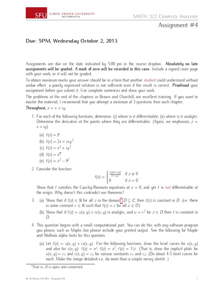 Complex Analysis Math 322 Homework 4 | PDF | Homework | Analysis