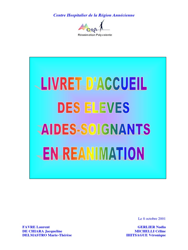 Livret d'Accueil Des Eleves Aides Soignants en Reanimation  Médecine