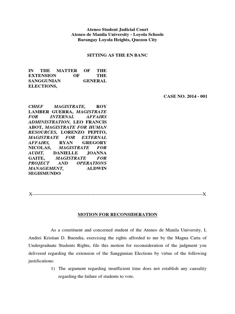 Motion For Reconsideration Download Free PDF Voting Elections