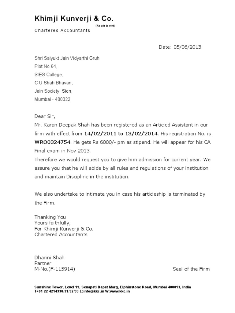 Articleship Stipend for Karan Shah | PDF