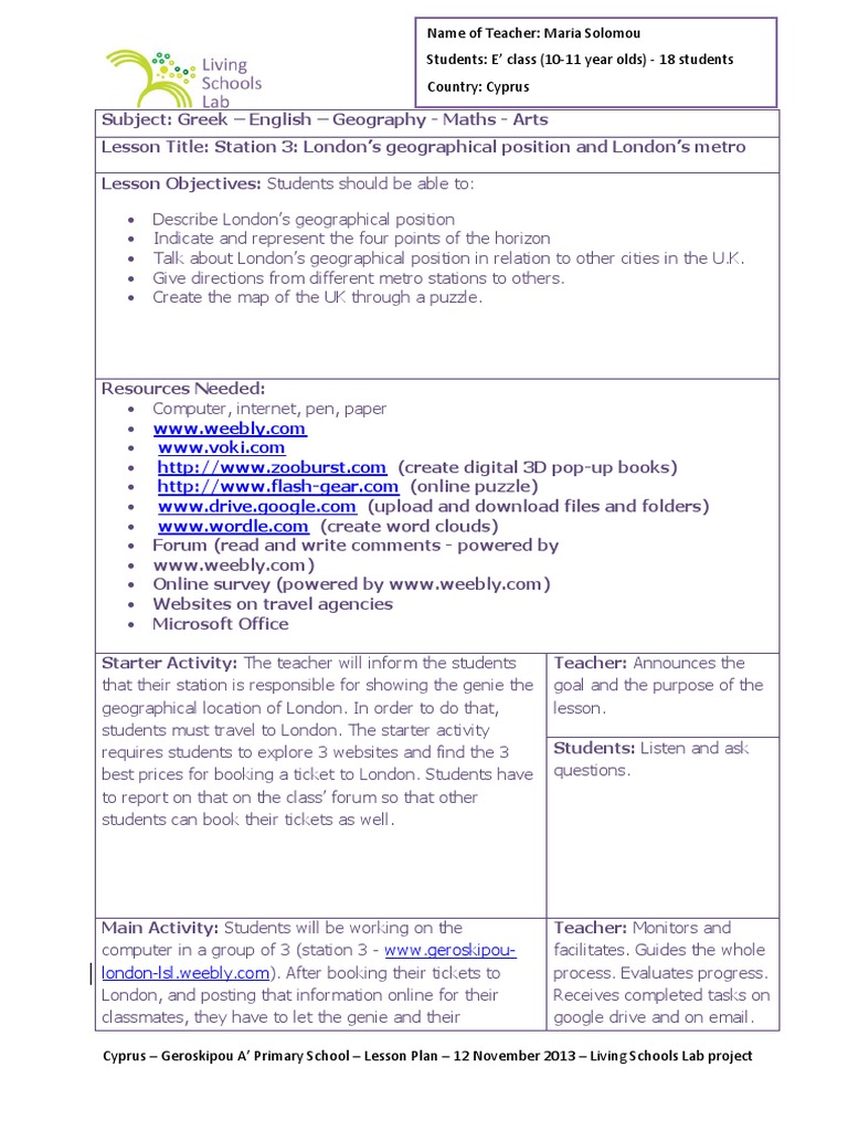LSL Lesson Planning Sheet Maria Solomou Edsd2 | PDF | Lesson Plan ...