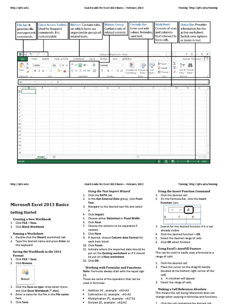 Quick Guide For Excel 2013 Basics - February 2013 Training: Http://ipfw ...