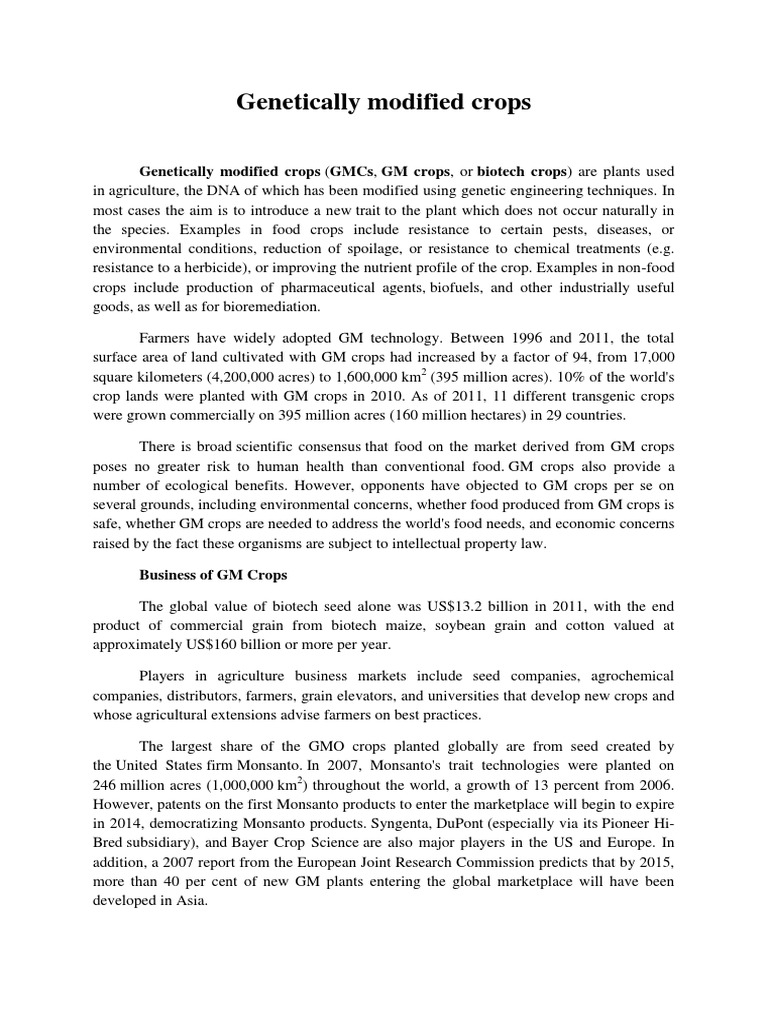 Overview of Genetically Modified Crops | PDF | Genetically Modified ...