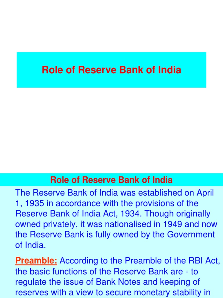 Role of Reserve Bank of India | PDF | Monetary Policy | Reserve Bank Of ...